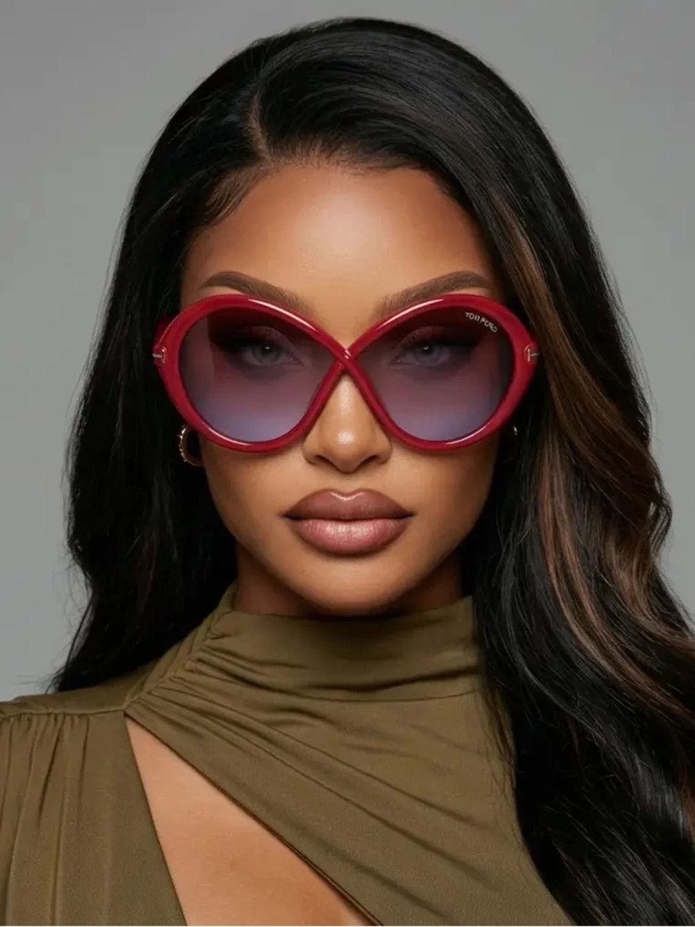 TOM FORD JADA RED OVERSIZED SUNGLASSES TF1070